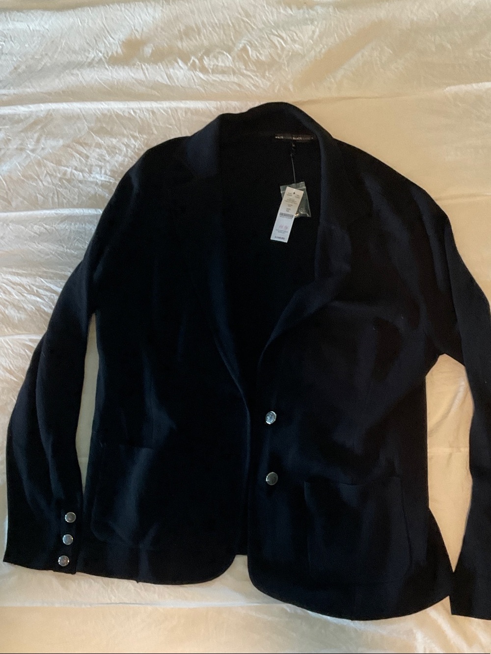 White House Black Market Black Knit Blazer with Silver Button